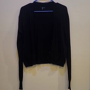 She said..., M, Black Cardigan With Dotted Lace Trim